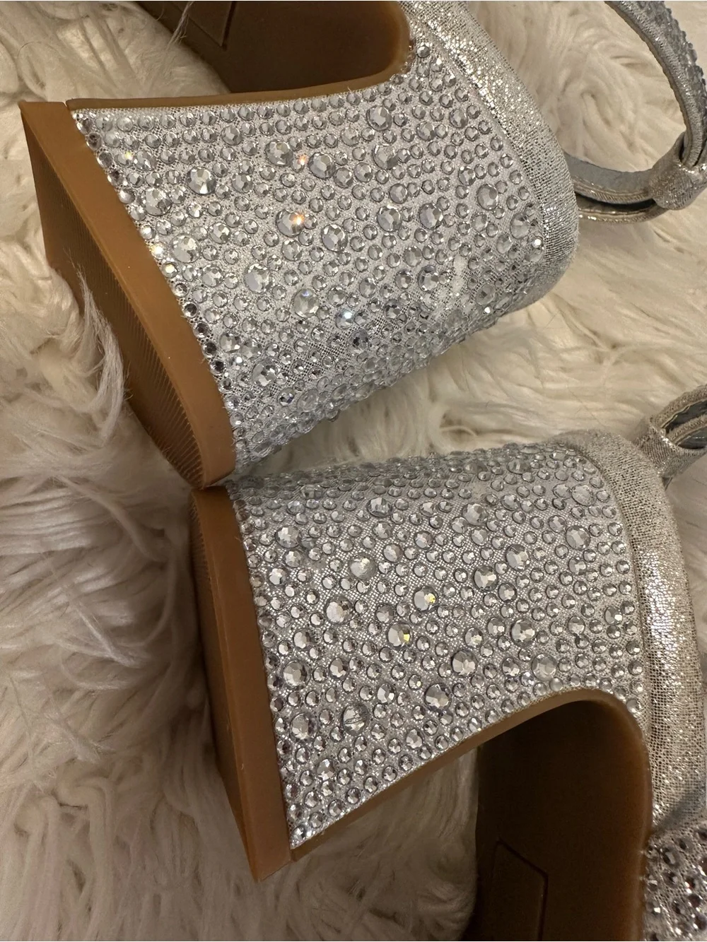 GB Girls Silver Rhinestone Platform Block Heel Sandals Girls Size 2